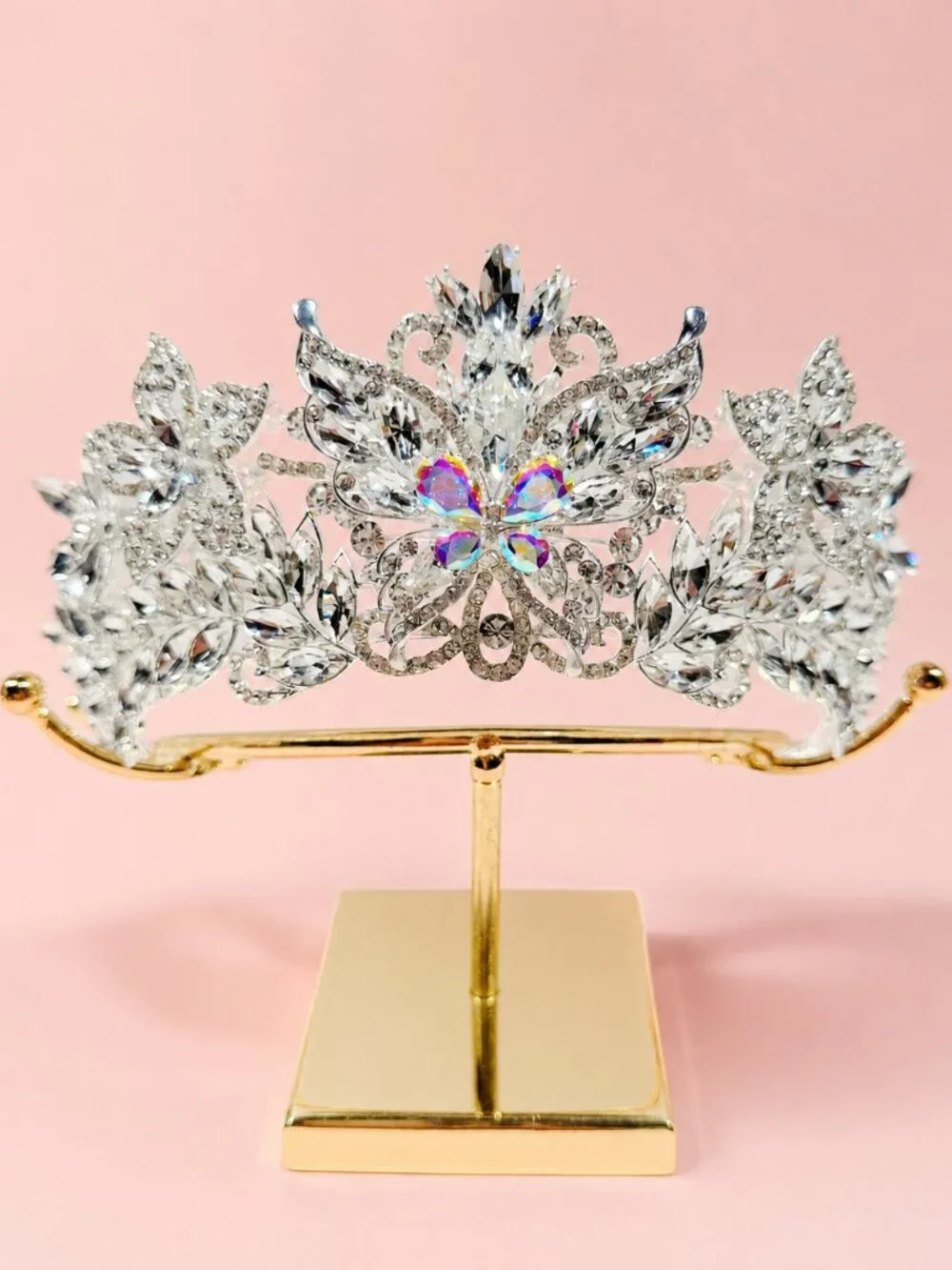 Clear Crystal Butterfly Tiara Crown Silver Rhinestone Pageant Bridal Prom crown
